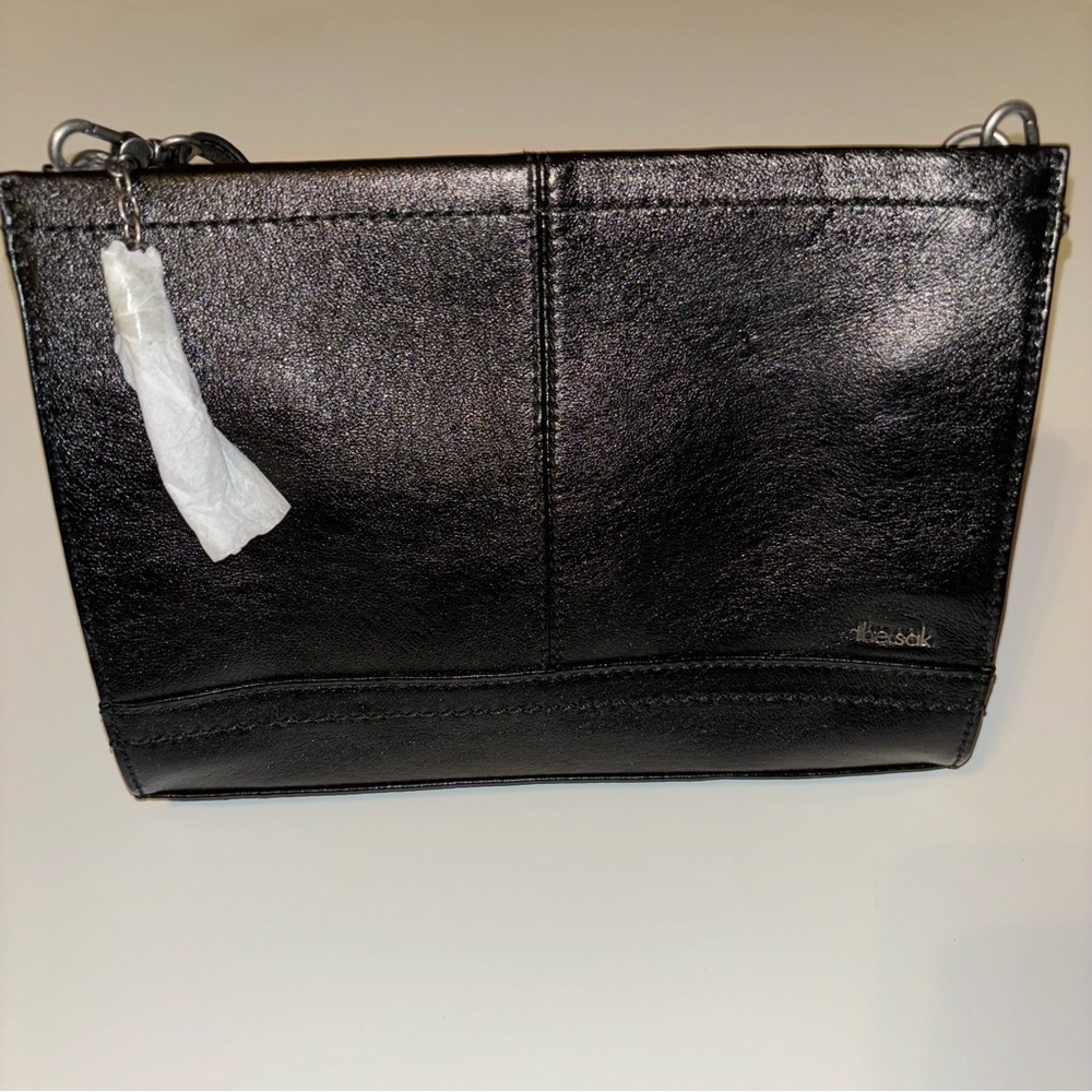 The Sak Iris Leather Three-Way-Wear Crossbody Clutch Black Bag Small Nwot
